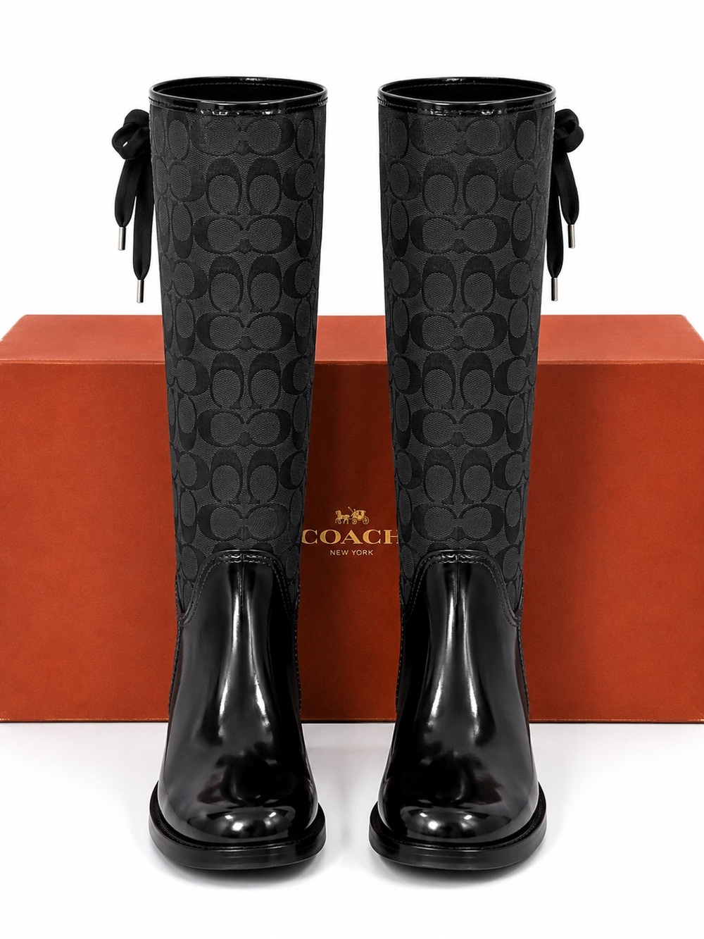Coach Black Monogram Tall Rain Boots